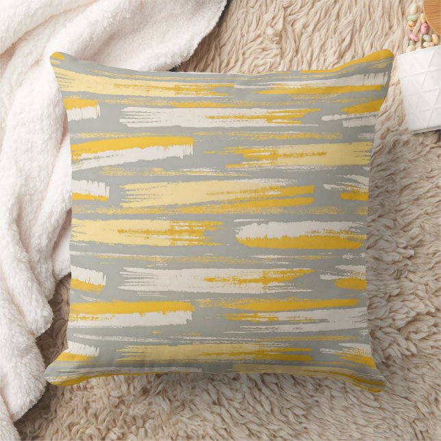 Coussin Brosses jaunes sur Gris Abstrait Motif (Couverture)