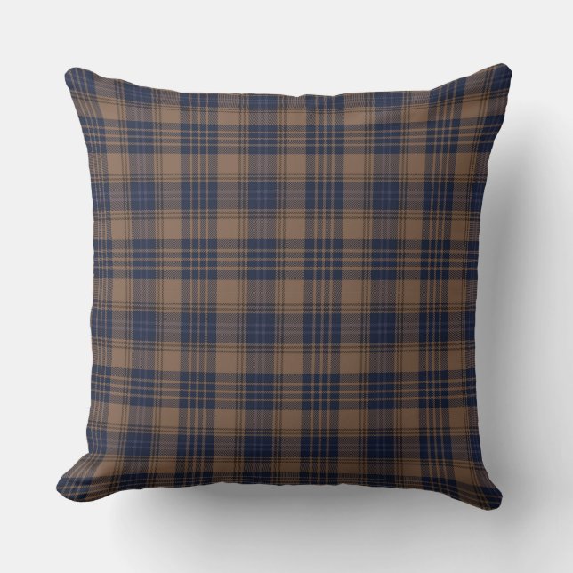 Coussin Brown bleu Tartan Plaid Rustique Motif (Recto)