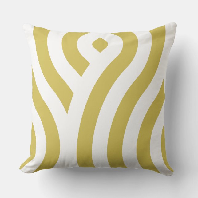 Coussin Brown doré et blanc, Motif à ondes rayées (Recto)