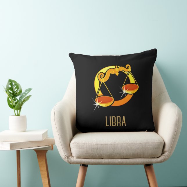 Coussin Brown et or Libra signe zodiaque noir (Chaise)