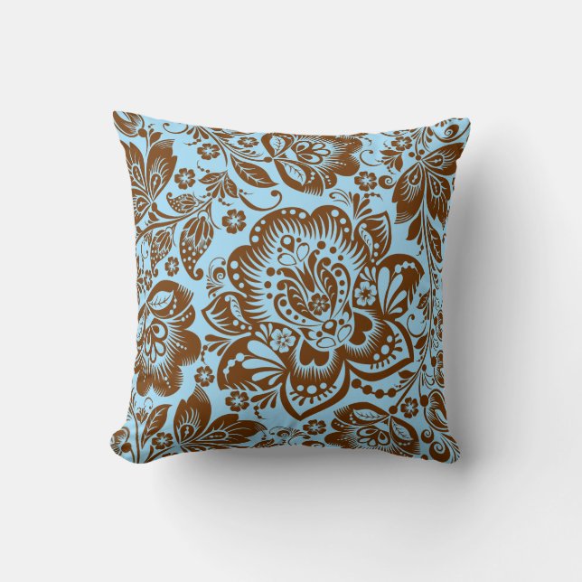 Coussin Brown Floral Damask bleu clair Arrière - plan (Recto)