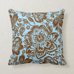 Coussin Brown Floral Damask bleu clair Arrière - plan