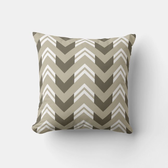 Coussin Brown moderne, beige, Motif Chevron blanc (Recto)