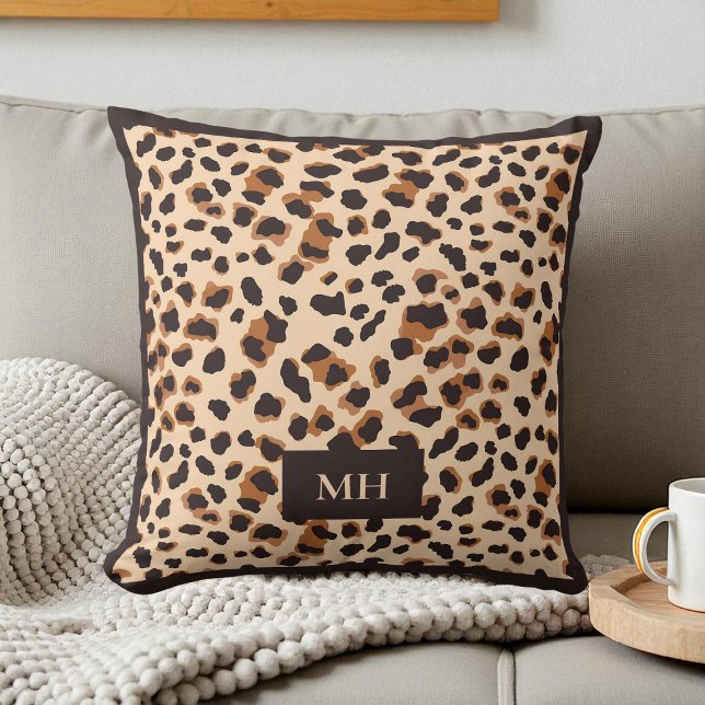 Coussin Brown Monogram Modern Initials Leopard Pattern (Brown Monogram Modern Initials Leopard Pattern Throw Pillow)