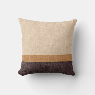 Coussin Brown neutre et Motif de bande 3 caramel Taupe