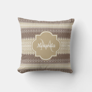 Coussin Brown neutre et Tan Knit Motif avec nom