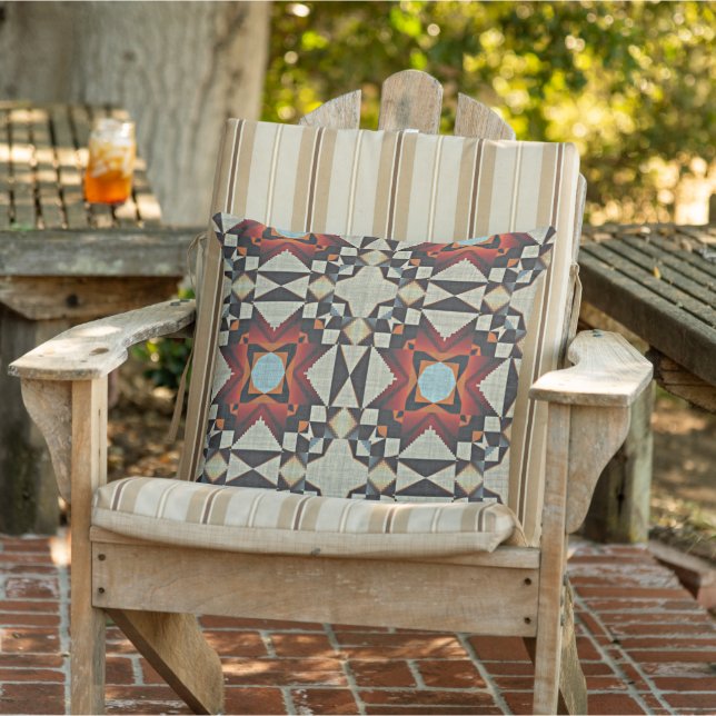 Coussin Brown rouge ivoire Terracotta Orange bleu Tribal A (Chaise)