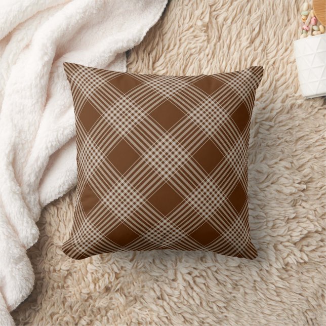 Coussin Brown & White Plaid Throw Pillow  (Couverture)