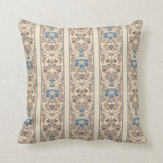 Coussin Brun clair et crème avec la rayure bleue de fleurs