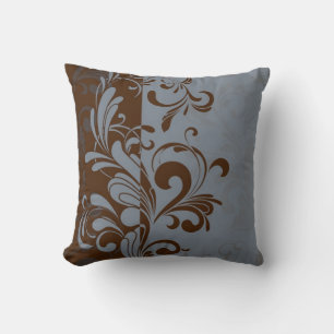 Coussin Brun et remous contemporain bleu