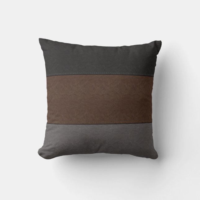 Coussin Brun noir et simili cuir gris (Recto)