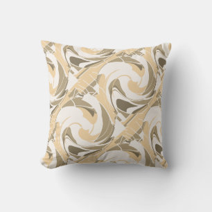 Coussin Brun Taupe Marron Diagonal Floral sur Blanc Cassé