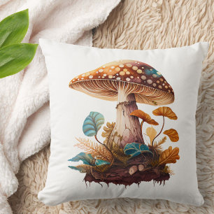 Coussin Brun Vert Neutres Bois Champignon Mignon Rustique