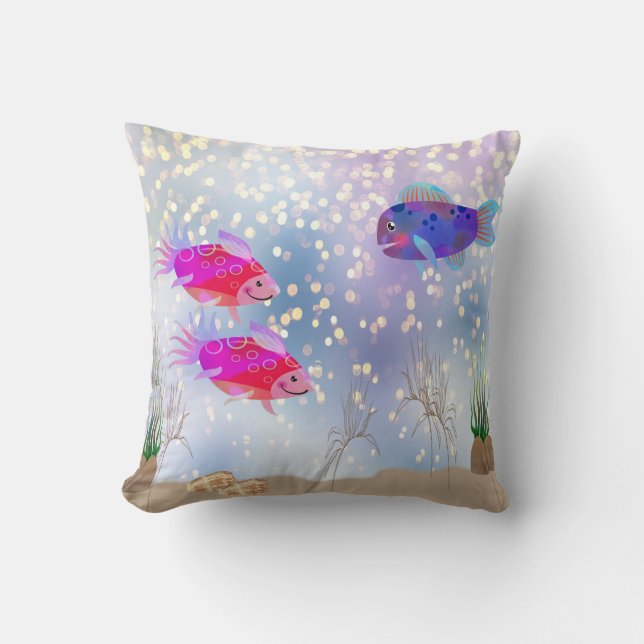 Coussin Bubbles de poissons comiques et graminées marines (Recto)
