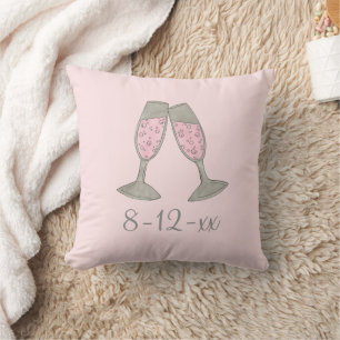 Coussin Bubbly Pink Champagne Flute Bride Mariage Date