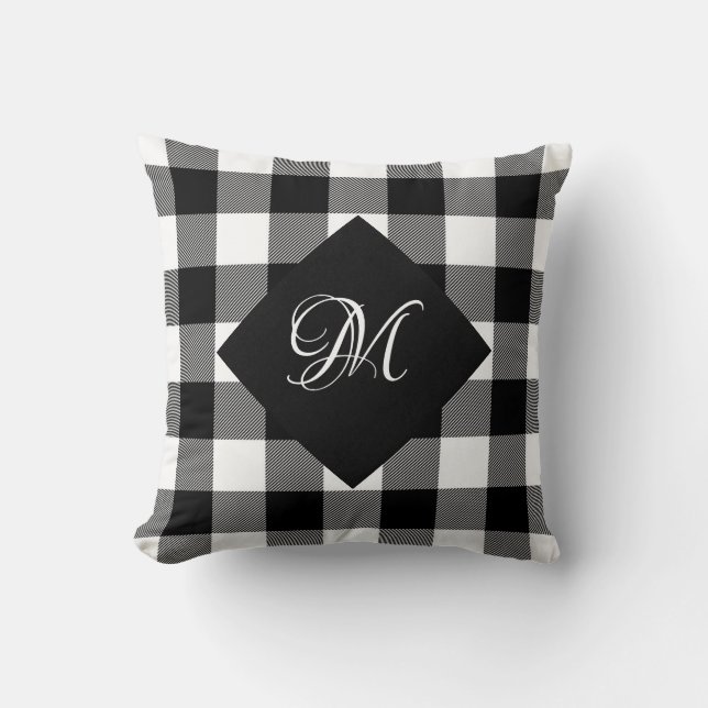 Coussin Buffalo blanc et noir avec monogramme (Recto)