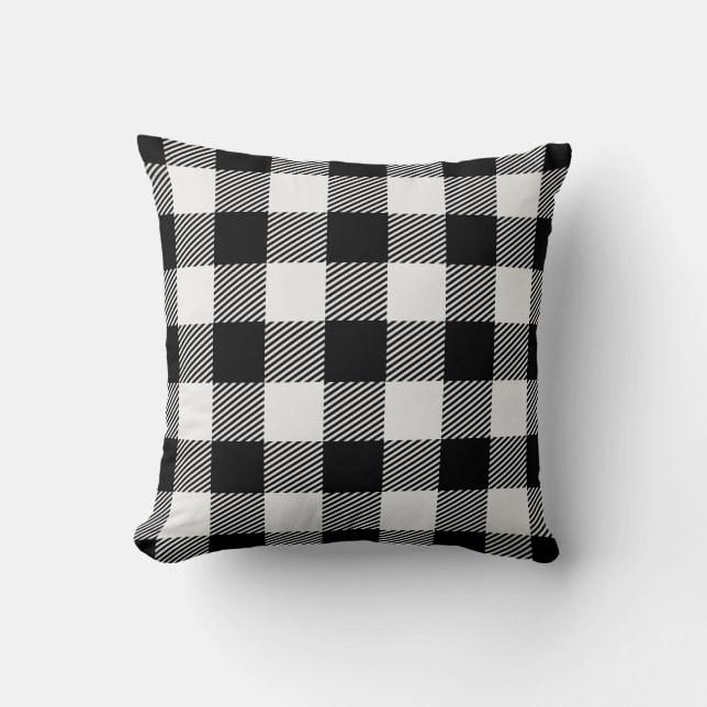 Coussin Buffalo Check Plaid En vichy noir et blanc (Recto)