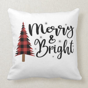 Coussin Buffalo Plaid Christmas Tree Joyeux et lumineux