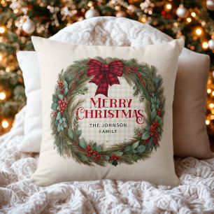 Coussin Buffalo Plaid Russe Farmhouse Christmas Wreath