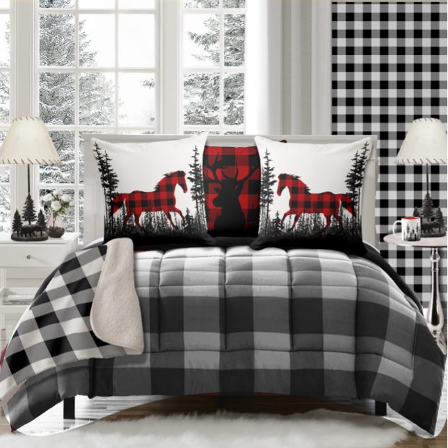 Coussin Buffalo Plaid Sauvage Horse Forêt de pins (Créateur téléchargé)