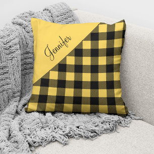 Coussin Buffle jaune moderne Chèque Motif Nom