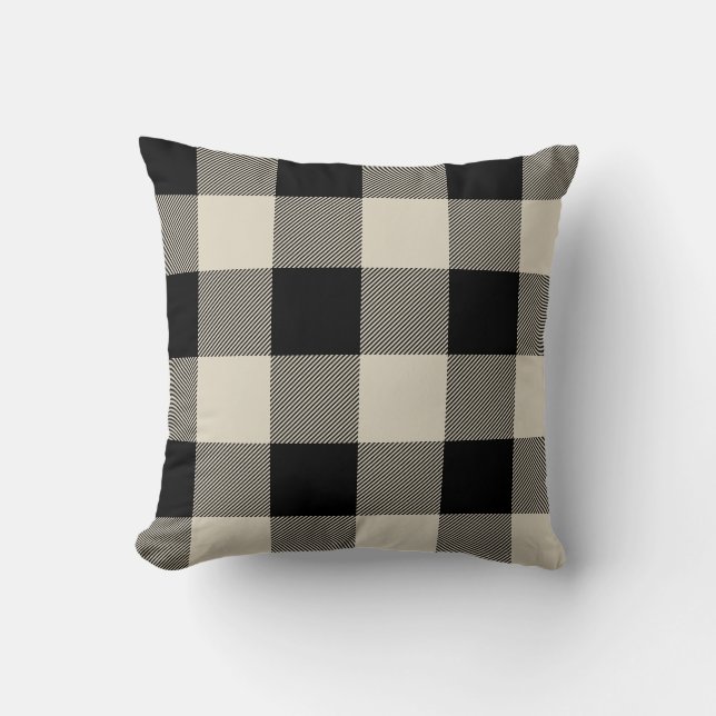 Coussin Buffle noir et beige rustique à contrôle Plaid (Recto)