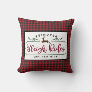 Coussin Buffle noir rouge Plaid - Reindeder Sleigh Rides