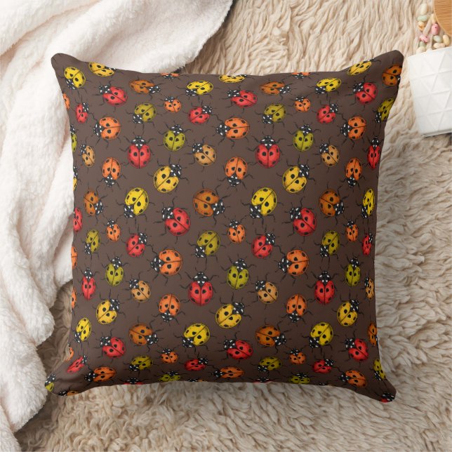 Coussin Bugs colorés sur brun (Couverture)