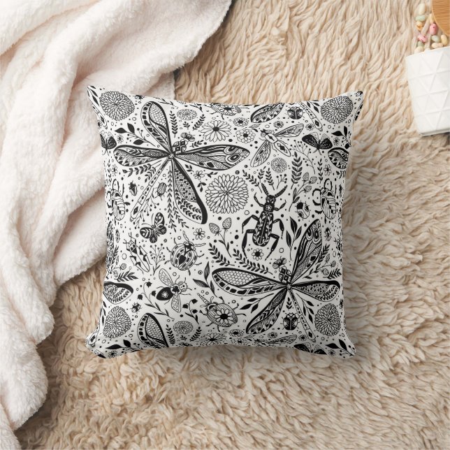 Coussin Bugs de Doodle sur bleu foncé (Couverture)