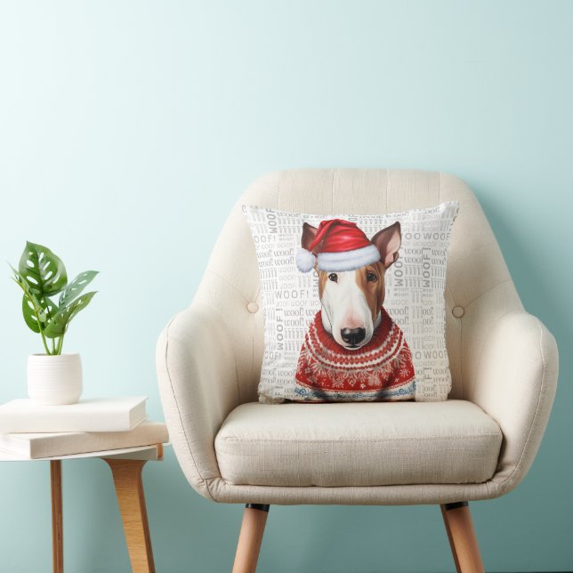 Coussin Bull Terrier Amoureux des chiens Noël (Chaise)