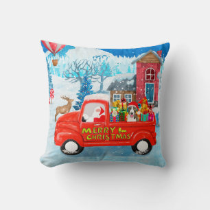 Coussin Bull Terrier Chien à Noël Livraison Camion neige