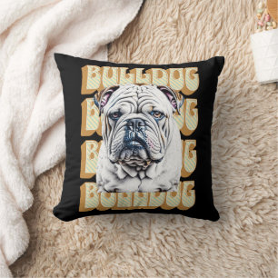 Coussin Bulldog anglais avec police rétro
