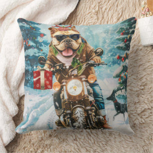 Coussin Bulldog équitation moto Noël