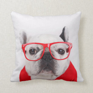 Coussin Bulldog français avec lunettes et chemise