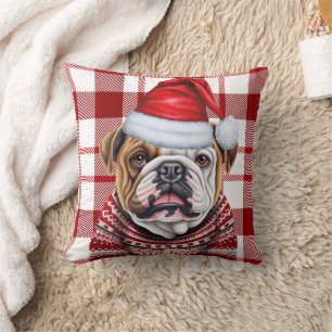 Coussin Bulldog Rouge et blanc Plaid Noël