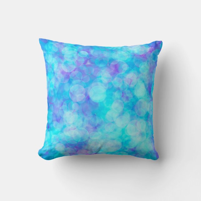 Coussin Bulles de Bokeh bleu et violet (Recto)