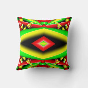Coussin Bulles et rayures vertes, rouges et jaunes, Art ab