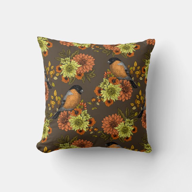 Coussin Bullfinch on autumn floral (Recto)