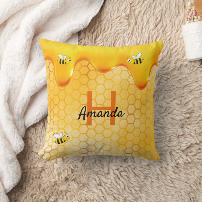 Coussin Bumble abeilles miel nid d'abeille nom goutte à go (Couverture)