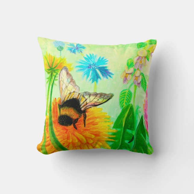 Coussin Bumblebee sur le pandelion (Recto)