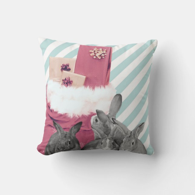 Coussin Bunnies Peeking dans le sac de Père Noël (Recto)