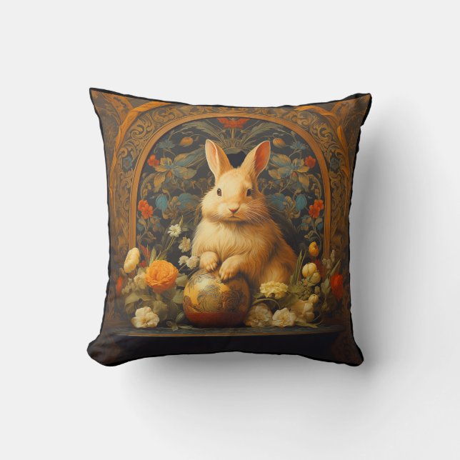 Coussin Bunny Throw Pillow, William Morris inspiré (Recto)