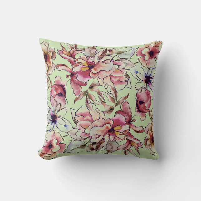 Coussin Burgundy bleu rose vert bleu vert Floral Garland A (Recto)