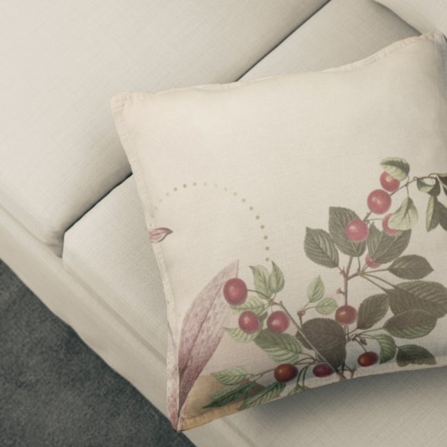 Coussin Burgundy & Crème Botanique Imprimer | Cerises (Créateur téléchargé)