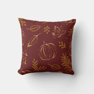 Coussin Burgundy Fall Citrouilles et Feuille Motif