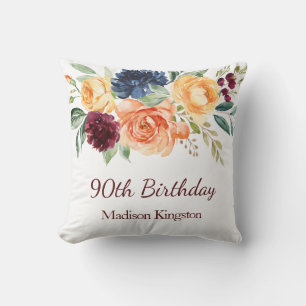 Coussin Burgundy Navy Peach Floral 90th Birthday Party
