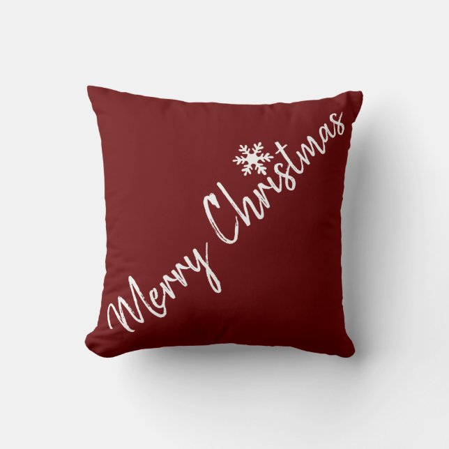 Coussin Burgundy Red Merry Christmas Snowflakes (Recto)