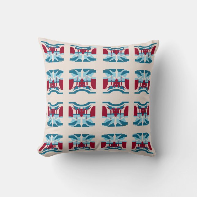 Coussin Burgundy Turquoise Bleu Blanc Ritué Sud-Ouest Look (Recto)