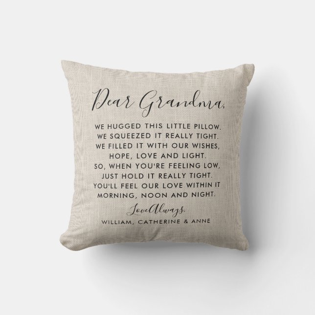 Coussin Burlap Rustique Cher grand-mère Message Photo (Recto)