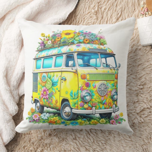 Coussin Bus d'excursion hippie classique (Couverture)